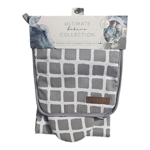 NEW Eco One Ultimate Bakers Collection Apron Pot Holder Oven Mitt Gray Square - Picture 1 of 2
